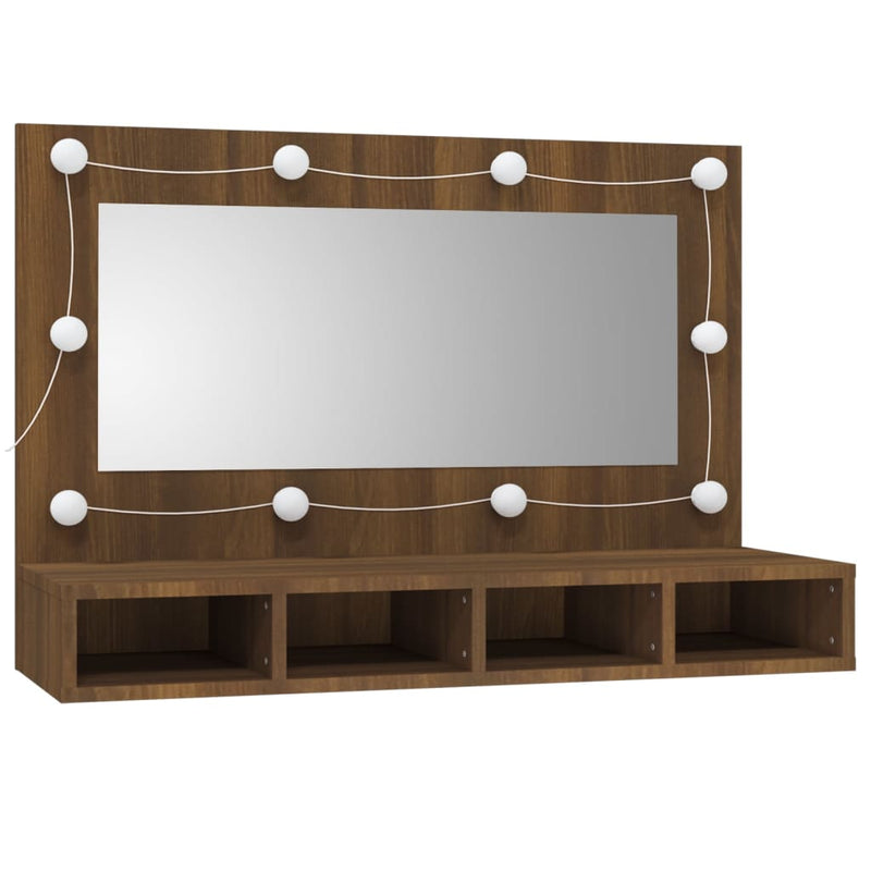 vidaXL barna tölgy színű tükrös szekrény LED-ekkel 90 x 31,5 x 62 cm