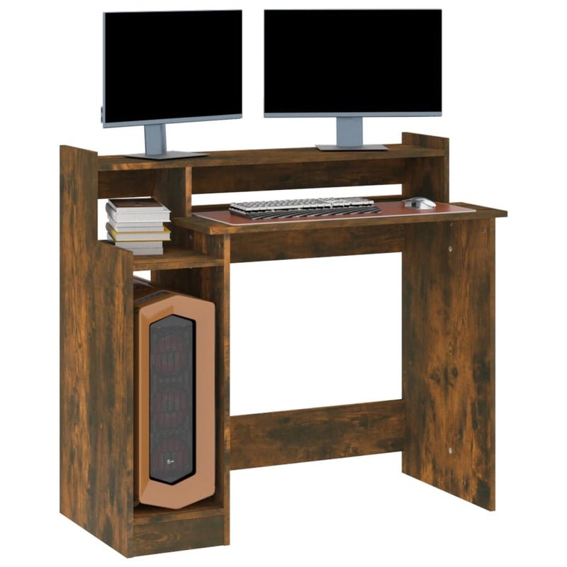 vidaXL füstös tölgy színű szerelt fa íróasztal LED-ekkel 97x45x90 cm