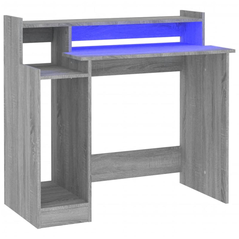 vidaXL szürke sonoma színű szerelt fa íróasztal LED-ekkel 97x45x90 cm
