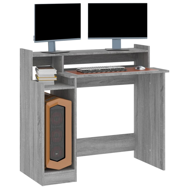 vidaXL szürke sonoma színű szerelt fa íróasztal LED-ekkel 97x45x90 cm