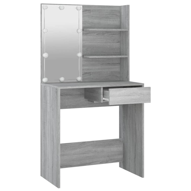 vidaXL szürke sonoma színű LED-es fésülködőasztal 74,5 x 40 x 141 cm