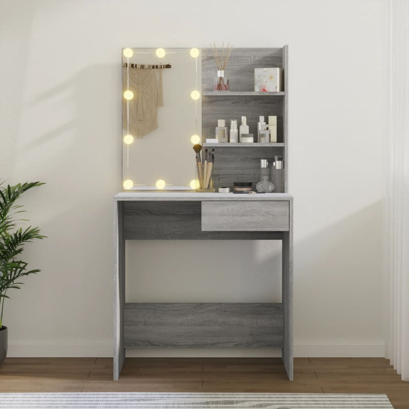 vidaXL szürke sonoma színű LED-es fésülködőasztal 74,5 x 40 x 141 cm