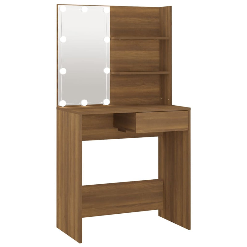 vidaXL barna tölgyszínű LED-es fésülködőasztal 74,5 x 40 x 141 cm