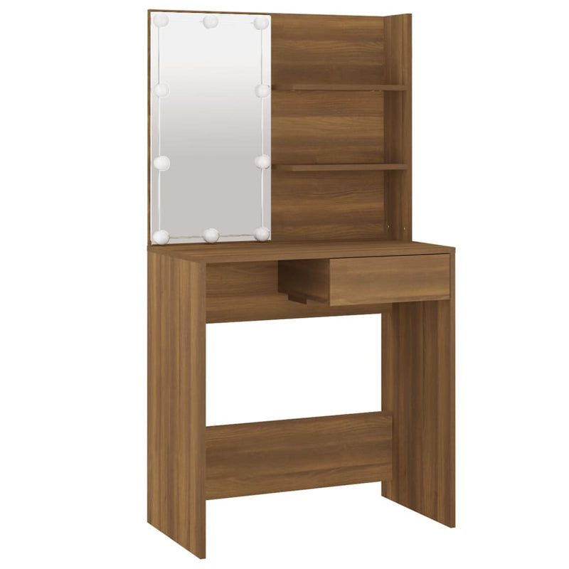 vidaXL barna tölgyszínű LED-es fésülködőasztal 74,5 x 40 x 141 cm