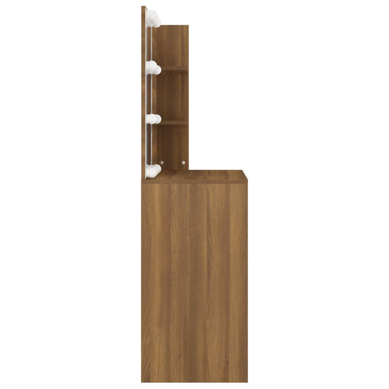 vidaXL barna tölgyszínű LED-es fésülködőasztal 74,5 x 40 x 141 cm