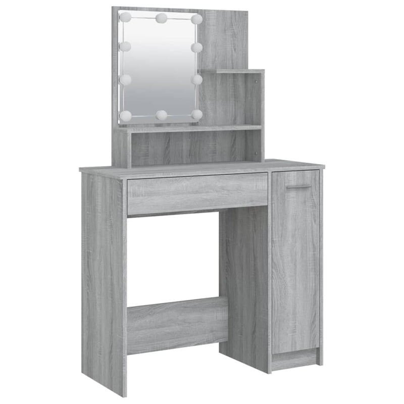 vidaXL szürke sonoma LED-es fésülködőasztal 86,5 x 35 x 136 cm