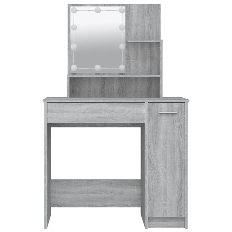 vidaXL szürke sonoma LED-es fésülködőasztal 86,5 x 35 x 136 cm