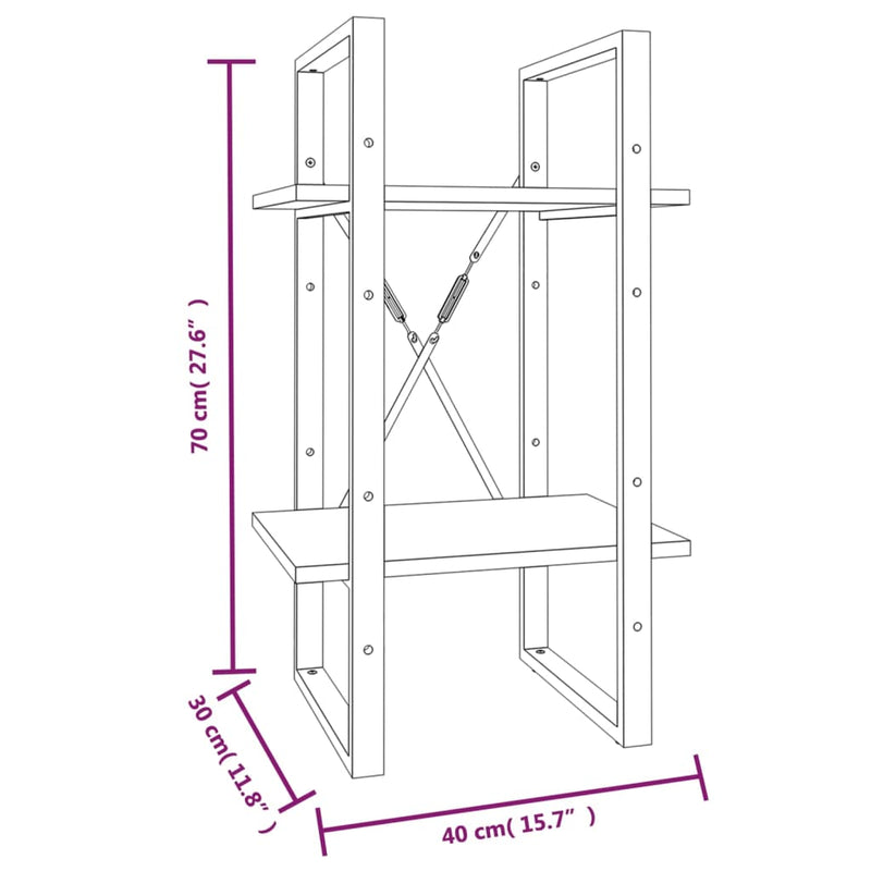 vidaXL 2 szintes szürke sonoma szerelt fa könyvszekrény 40x30x70 cm