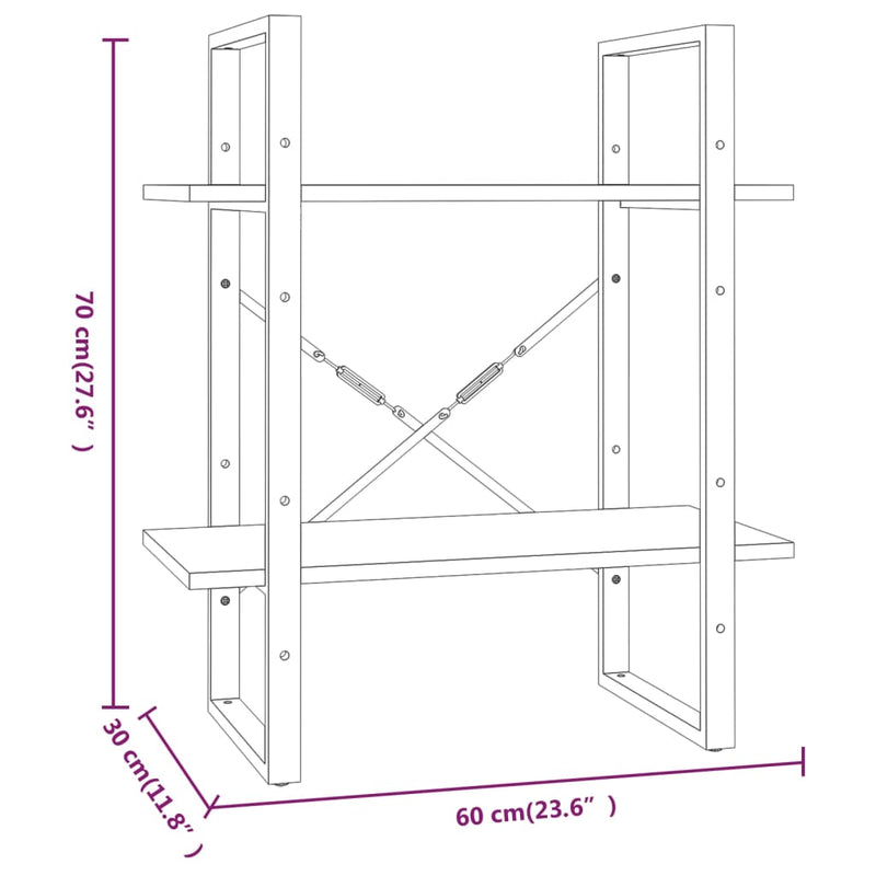 vidaXL 2-szintes szürke sonoma szerelt fa könyvszekrény 60x30x70 cm