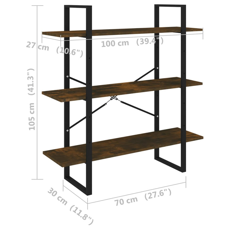 vidaXL füstös tölgyszínű szerelt fa könyvszekrény 100 x 30 x 105 cm