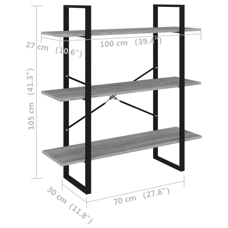vidaXL szürke sonoma színű szerelt fa könyvszekrény 100 x 30 x 105 cm