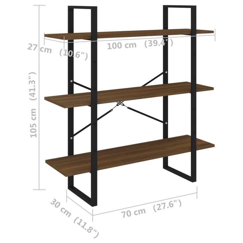 vidaXL barna tölgyszínű szerelt fa könyvszekrény 100 x 30 x 105 cm