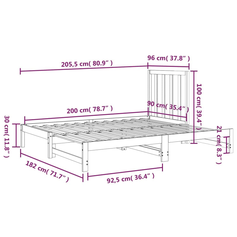 vidaXL fehér tömör fenyőfa kihúzható kanapéágy 2 x (90 x 200) cm