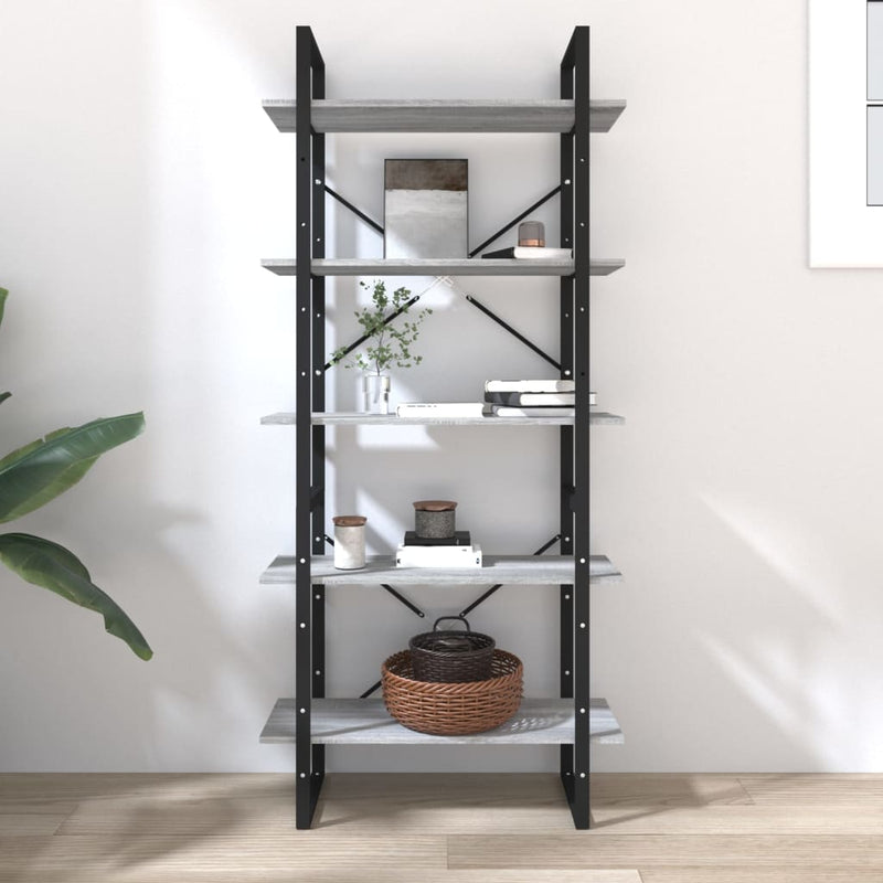 vidaXL 5 szintes szürke sonoma szerelt fa könyvszekrény 80x30x175 cm