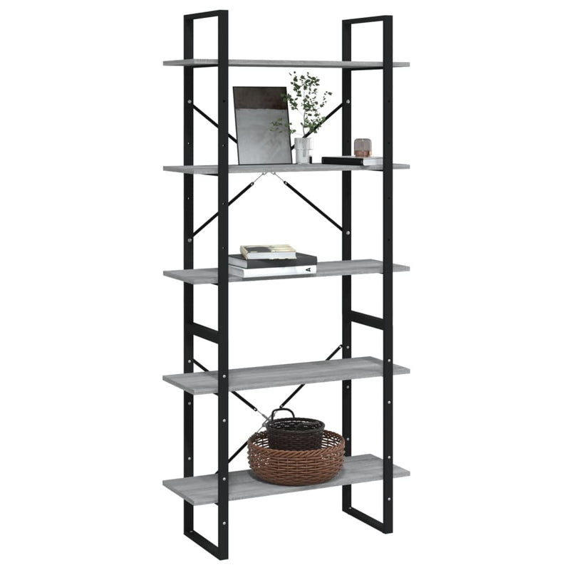 vidaXL 5 szintes szürke sonoma szerelt fa könyvszekrény 80x30x175 cm