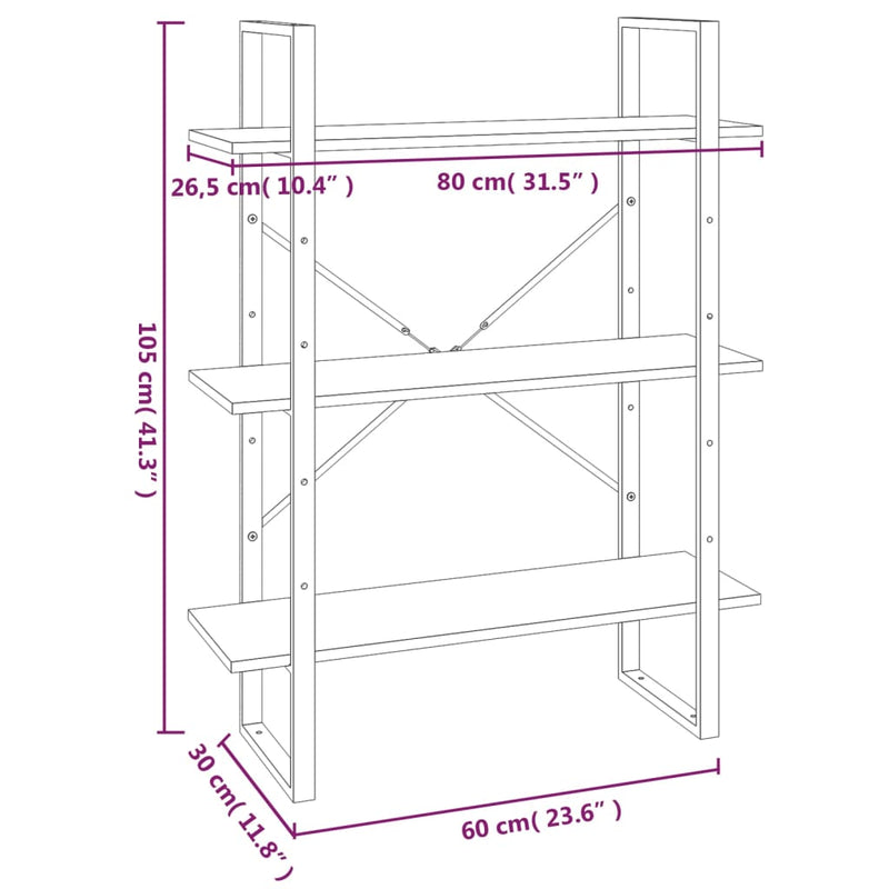 vidaXL 5 szintes szürke sonoma szerelt fa könyvszekrény 80x30x175 cm