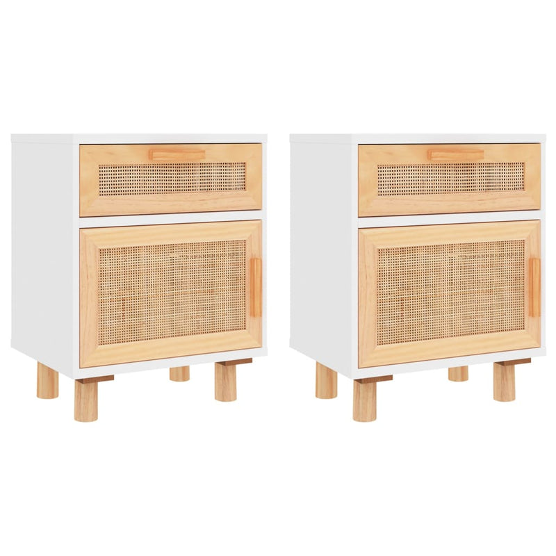 vidaXL 2 db fehér természetes rattan éjjeliszekrény