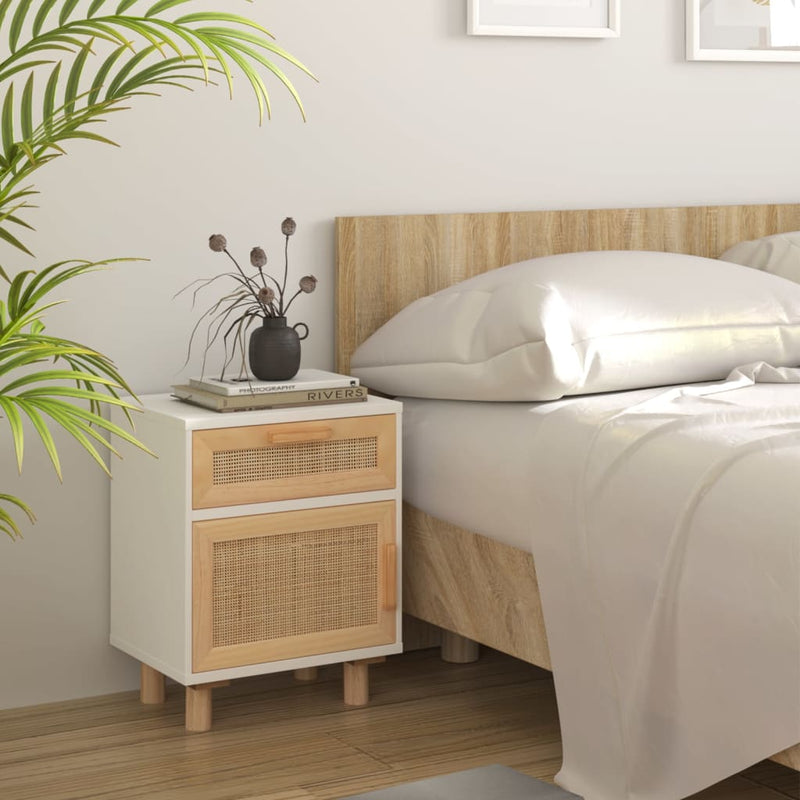 vidaXL 2 db fehér természetes rattan éjjeliszekrény