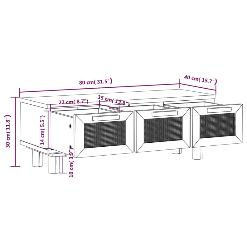 vidaXL fehér szerelt fa és tömör fenyőfa dohányzóasztal 80x40x30 cm