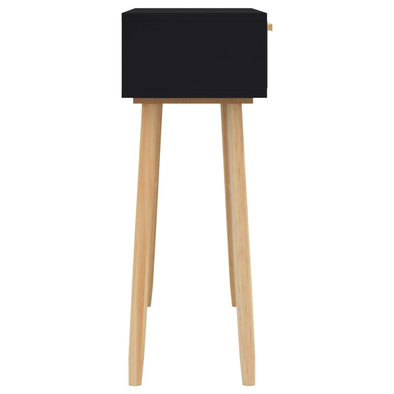 vidaXL fekete tömör fenyő és természetes rattan tálaló 80x30x75 cm