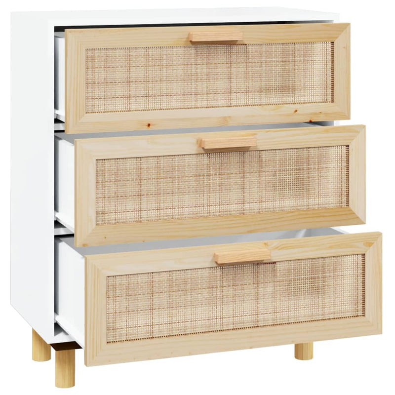 vidaXL fehér tömör fenyő/természetes rattan tálalószekrény 60x30x70 cm