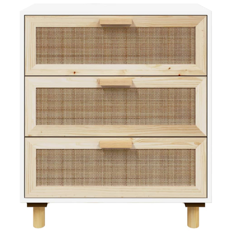vidaXL fehér tömör fenyő/természetes rattan tálalószekrény 60x30x70 cm