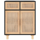 vidaXL fekete tömör fenyő/természetes rattan tálalószekrény 60x30x75cm