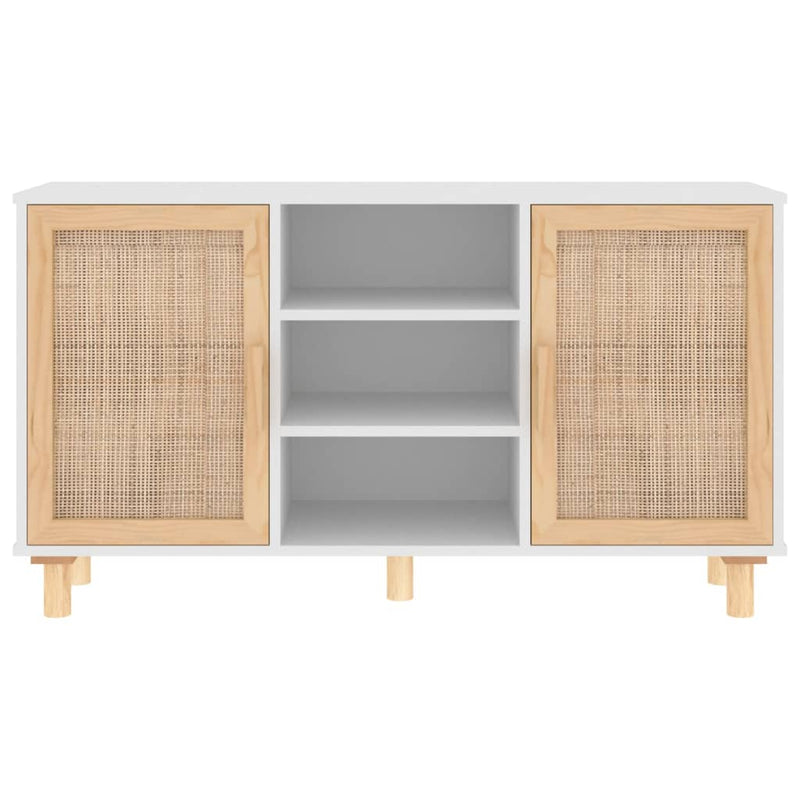 vidaXL fehér tömör fenyő/természetes rattan tálalószekrény 105x30x60cm