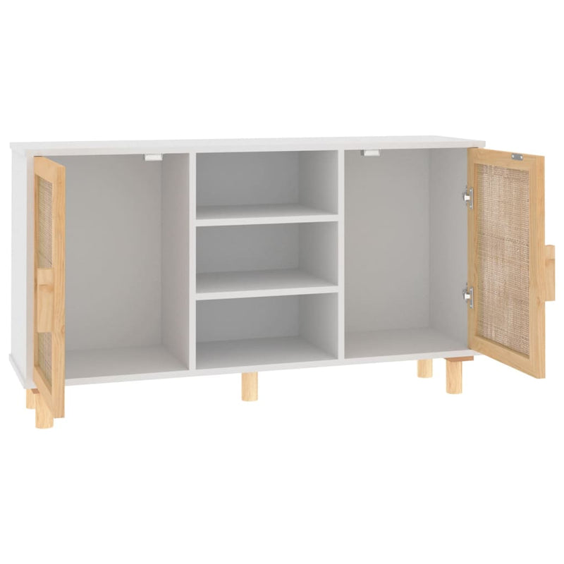 vidaXL fehér tömör fenyő/természetes rattan tálalószekrény 105x30x60cm