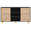 vidaXL fekete fenyő/természetes rattan tálalószekrény 105 x 30 x 60 cm