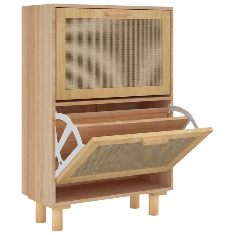 vidaXL barna szerelt fa és természetes rattan cipőszekrény 52x25x80 cm