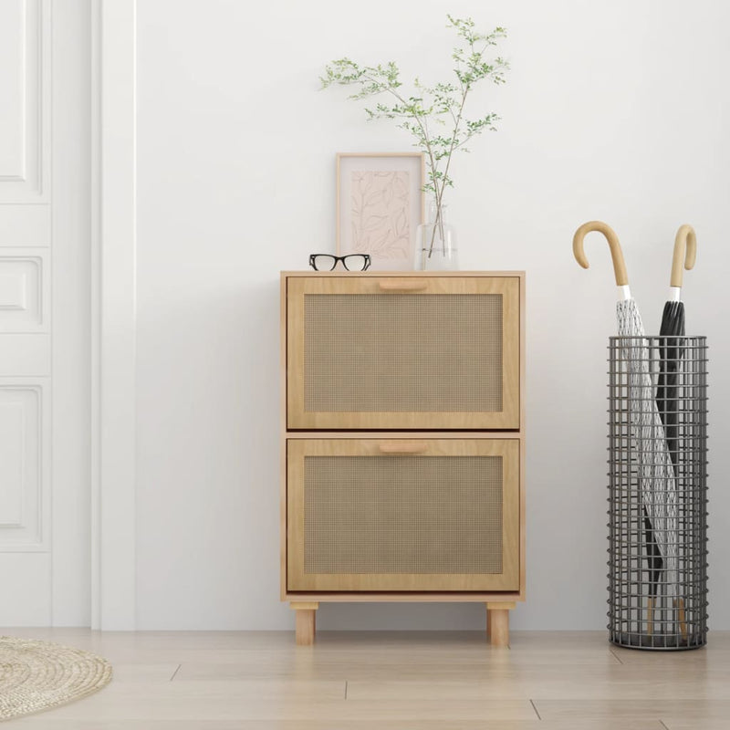 vidaXL barna szerelt fa és természetes rattan cipőszekrény 52x25x80 cm