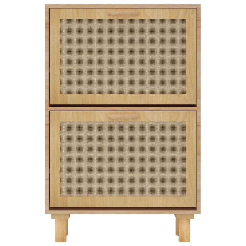 vidaXL barna szerelt fa és természetes rattan cipőszekrény 52x25x80 cm