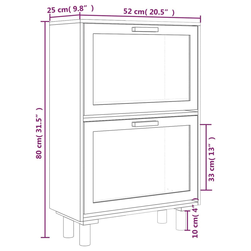 vidaXL barna szerelt fa és természetes rattan cipőszekrény 52x25x80 cm