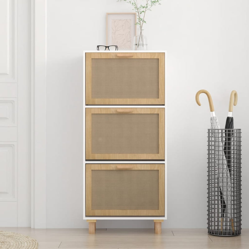 vidaXL fehér szerelt fa és természetes rattan cipőszekrény 52x25x115cm
