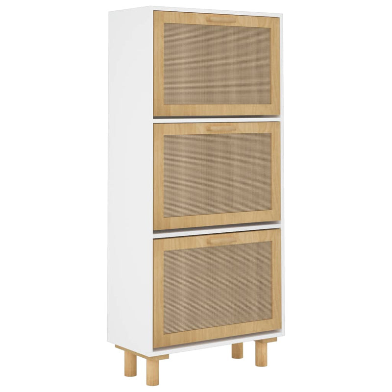 vidaXL fehér szerelt fa és természetes rattan cipőszekrény 52x25x115cm