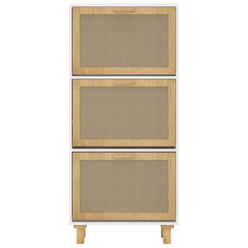 vidaXL fehér szerelt fa és természetes rattan cipőszekrény 52x25x115cm