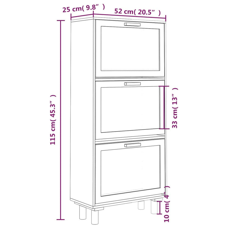 vidaXL fehér szerelt fa és természetes rattan cipőszekrény 52x25x115cm