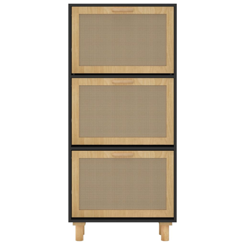 vidaXL fekete szerelt fa és természetes rattan cipőszekrény 52x25x80cm