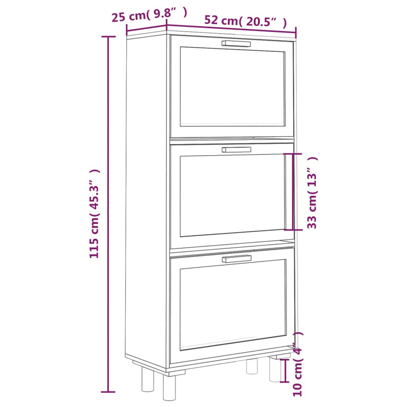 vidaXL fekete szerelt fa és természetes rattan cipőszekrény 52x25x80cm
