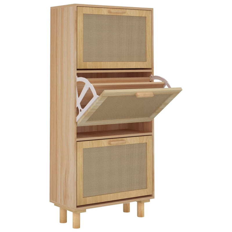 vidaXL barna szerelt fa és természetes rattan cipőszekrény 52x25x80 cm