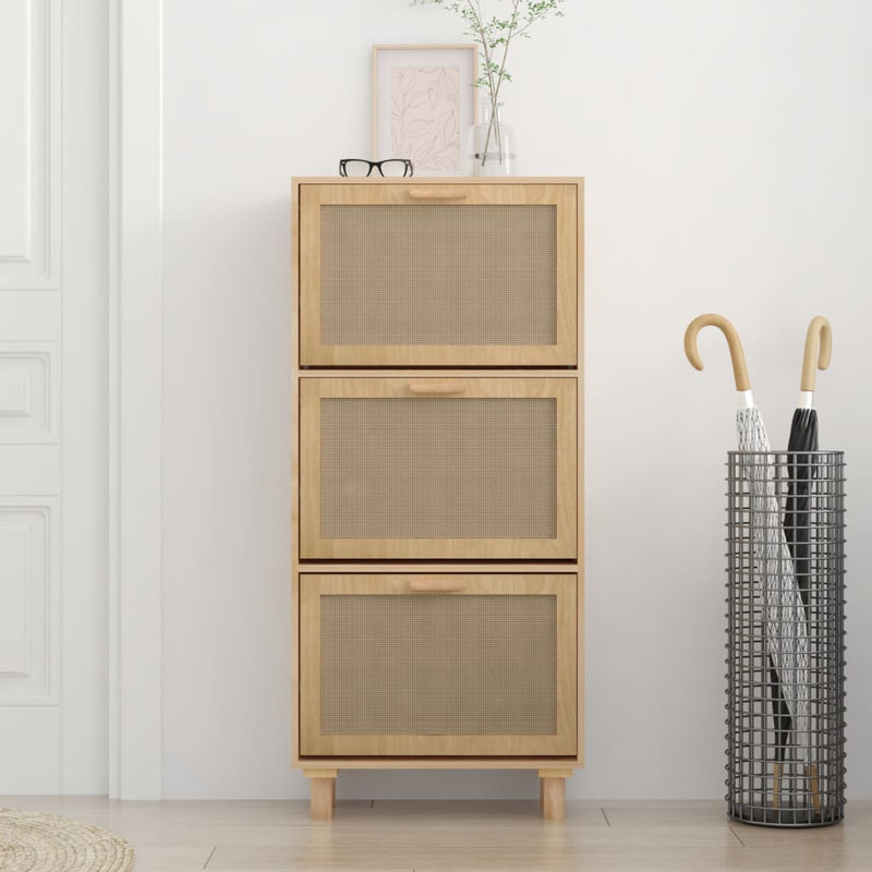 vidaXL barna szerelt fa és természetes rattan cipőszekrény 52x25x80 cm