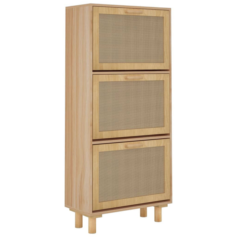 vidaXL barna szerelt fa és természetes rattan cipőszekrény 52x25x80 cm