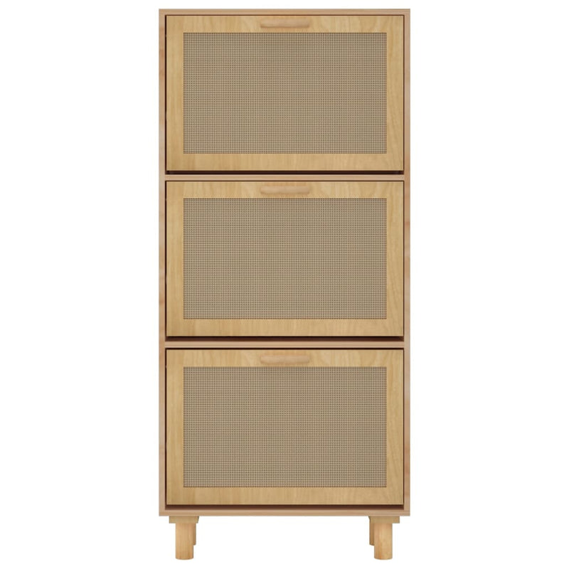vidaXL barna szerelt fa és természetes rattan cipőszekrény 52x25x80 cm