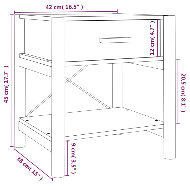 vidaXL 2 db fehér szerelt fa ágy melletti asztal 42 x 38 x 45 cm