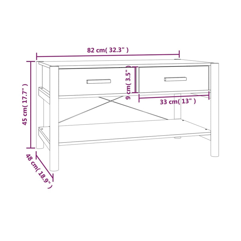vidaXL fekete szerelt fa dohányzóasztal 82 x 48 x 45 cm