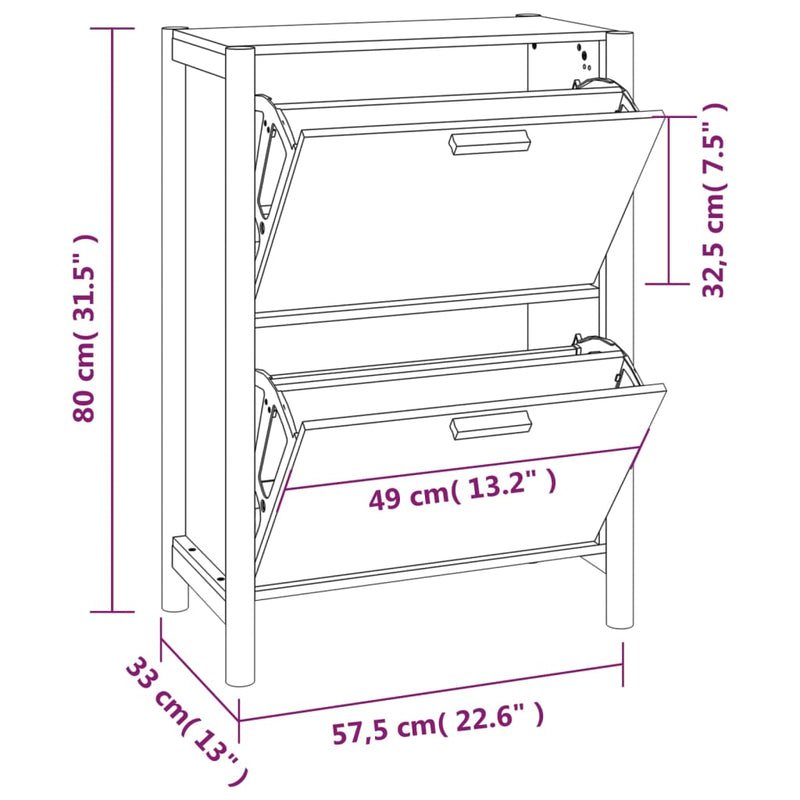vidaXL fekete szerelt fa cipőszekrény 57,5 x 33 x 80 cm