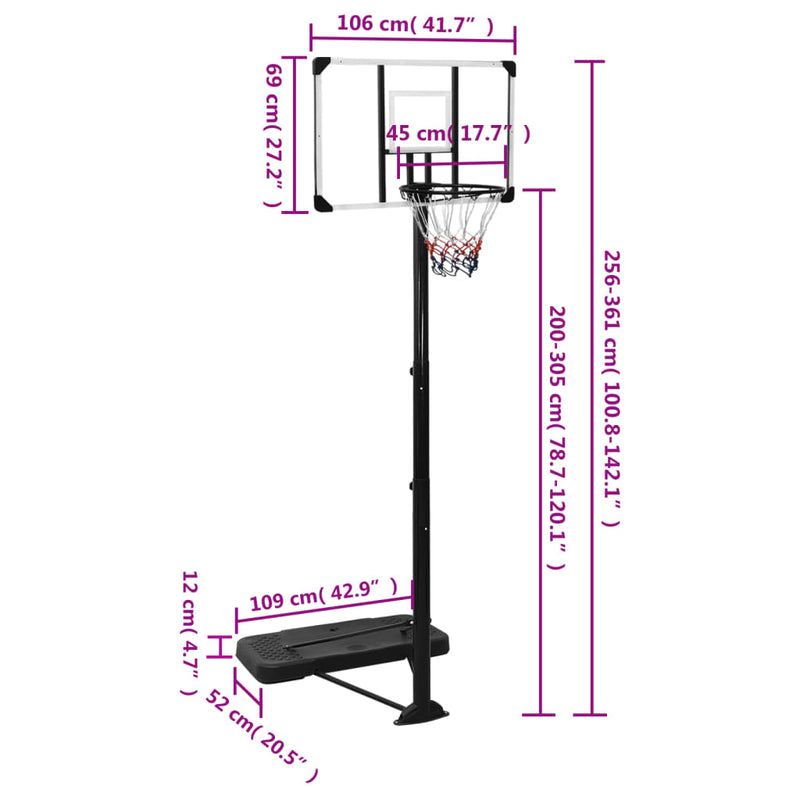 vidaXL átlátszó polikarbonát kosárlabdaállvány 256-361 cm