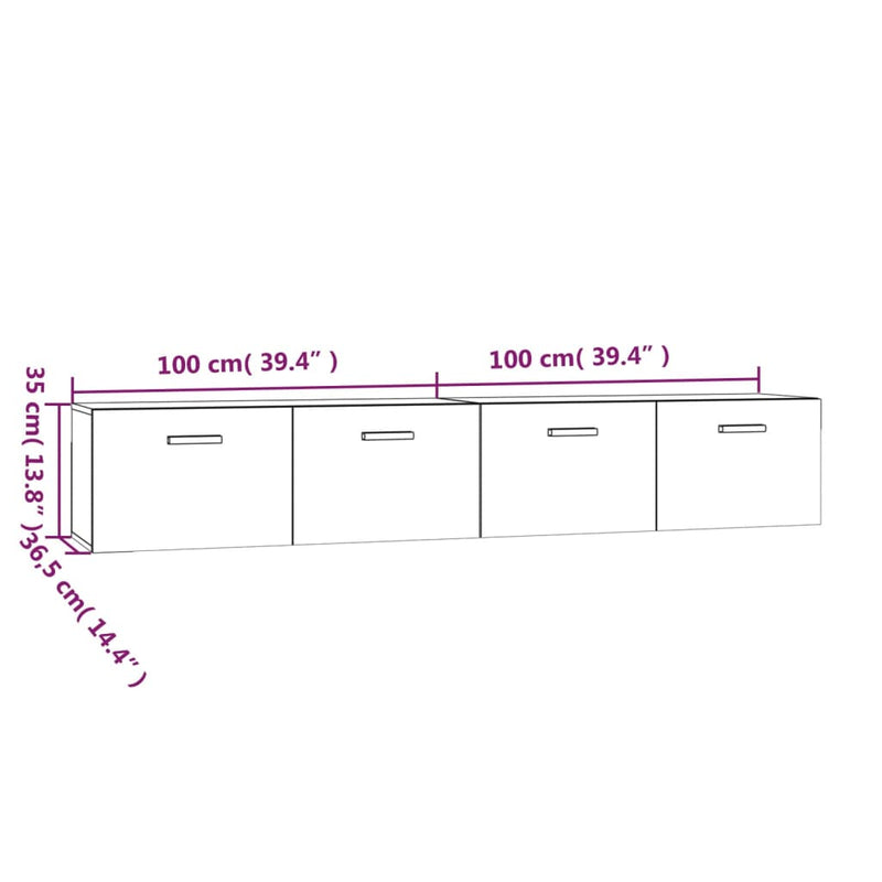 vidaXL 2 db barna tölgy színű szerelt fa faliszekrény 100x36,5x35 cm