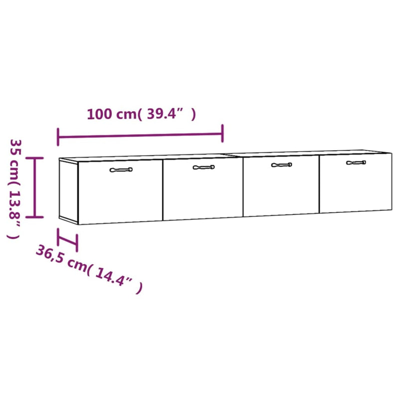 vidaXL 2 db fehér szerelt fa faliszekrény 100 x 36,5 x 35 cm